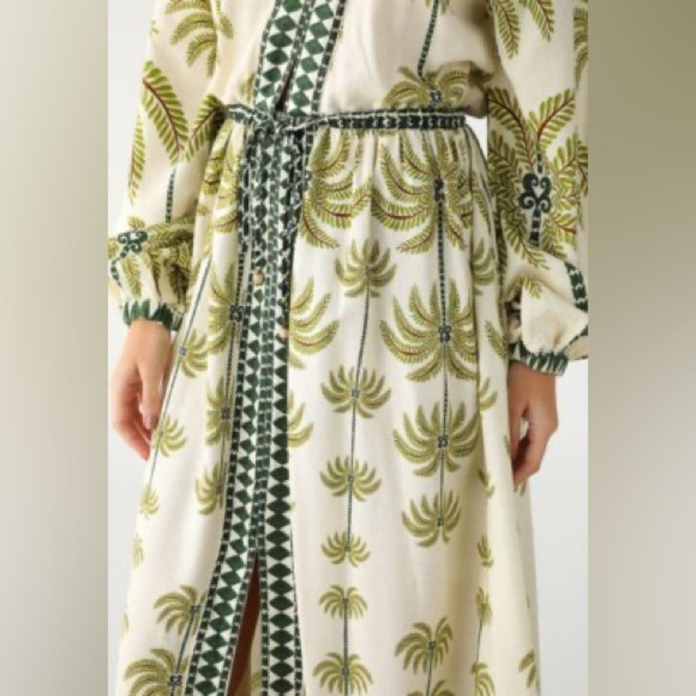 FARM Rio Cream Maxi Dress with Olive Palm Print and Green Trim - Picture 4 of 13